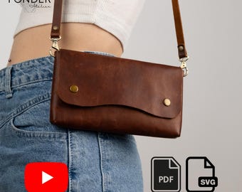 Leather Clutch Bag Pattern: Crossbody Handbag DIY (PDF, SVG) with Video Tutorial