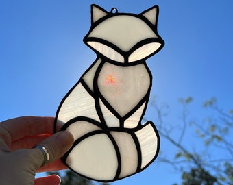 Stained Glass Arctic fox Sun Catcher Window Hanging