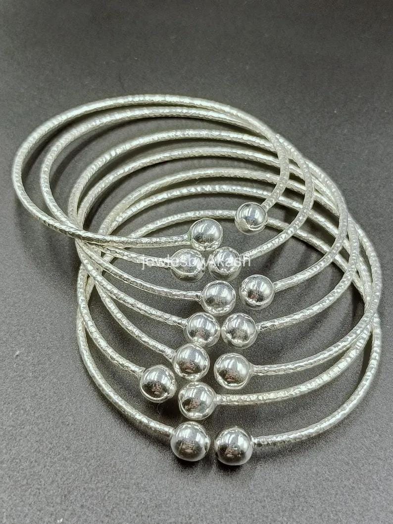 7 Set of bangles, 925 Sterling Silver Bangles, Thick West Indian Bangle Ball Design bangles,  Adjustable bangle, Boho Woman bangle.