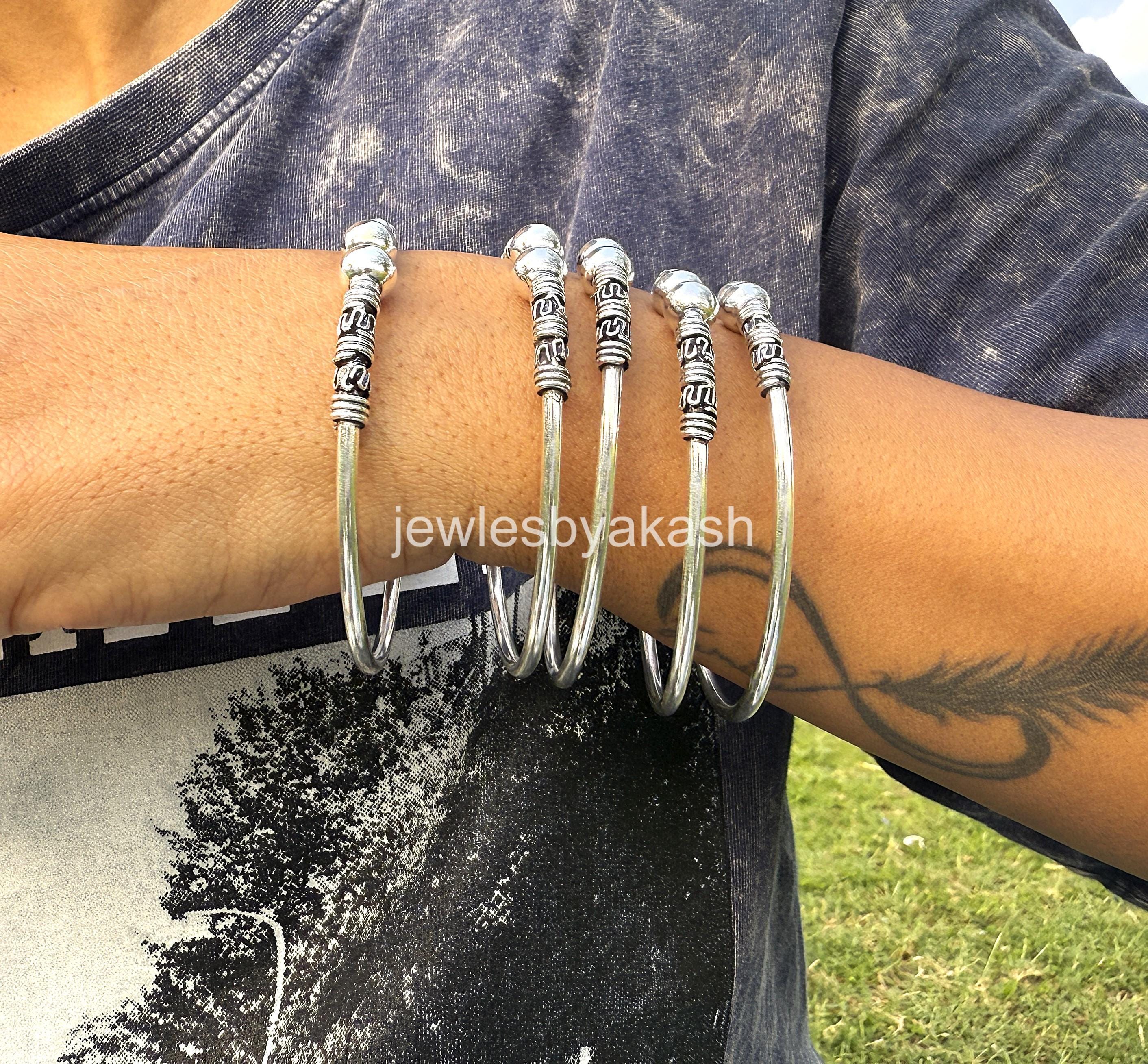 925 Sterling Silver Bangles, Ball Stacking Bangles Boho Cuff