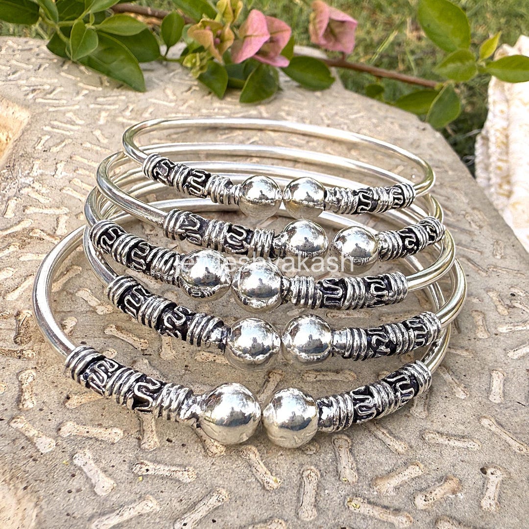 925 Sterling Silver Bangles, Ball Stacking Bangles Boho Cuff