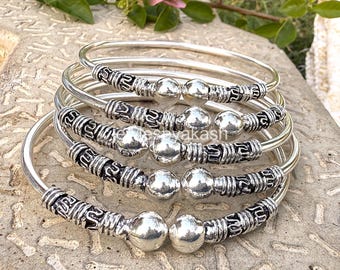 925 Sterling Silver Bangles, Ball Stacking Bangles Boho Cuff