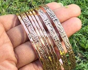Solid Copper bangles, Bangles For Woman&#39;s, 7 Set of bangles, Pure Copper Bangles, Copper Bangle, Flower Hammered, Copper Arthritis Jewelry.