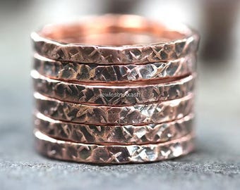6 set Copper Stacking Ring Stackable Copper Rings Hammered Copper Ring Textured Copper Ring Copper Band Stacking Rings Copper Jewelry ONE.