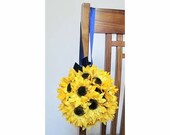 Sunflower Kissing Balls, Set of 2, Yellow Sunflower Flower Balls, Flower Girl Bouquets, Sunflower Pew Decorations