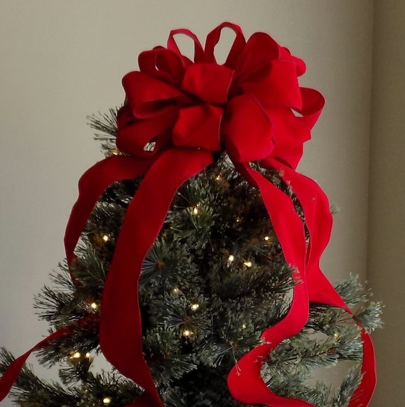 Red Velvet Christmas Tree Topper Bow Streamers - Etsy