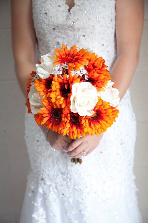 Gerbera Daisy And Rose Bridal Bouquet Gerbera Daisies And Etsy