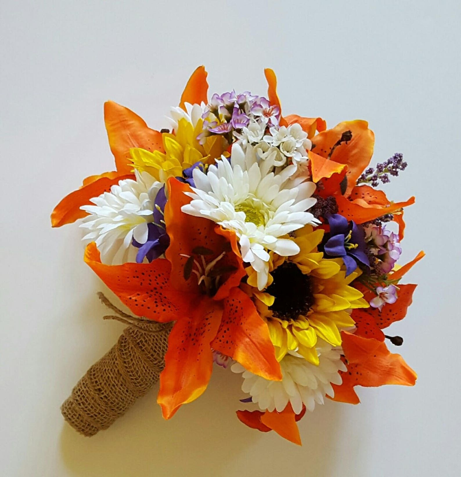 Sunflower and Tiger Lily Wedding Bouquet Orange Lily Bridal Etsy
