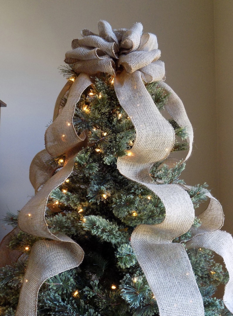 Burlap Christmas Tree Topper Bow Rustic Topper Shabby Chic Etsy