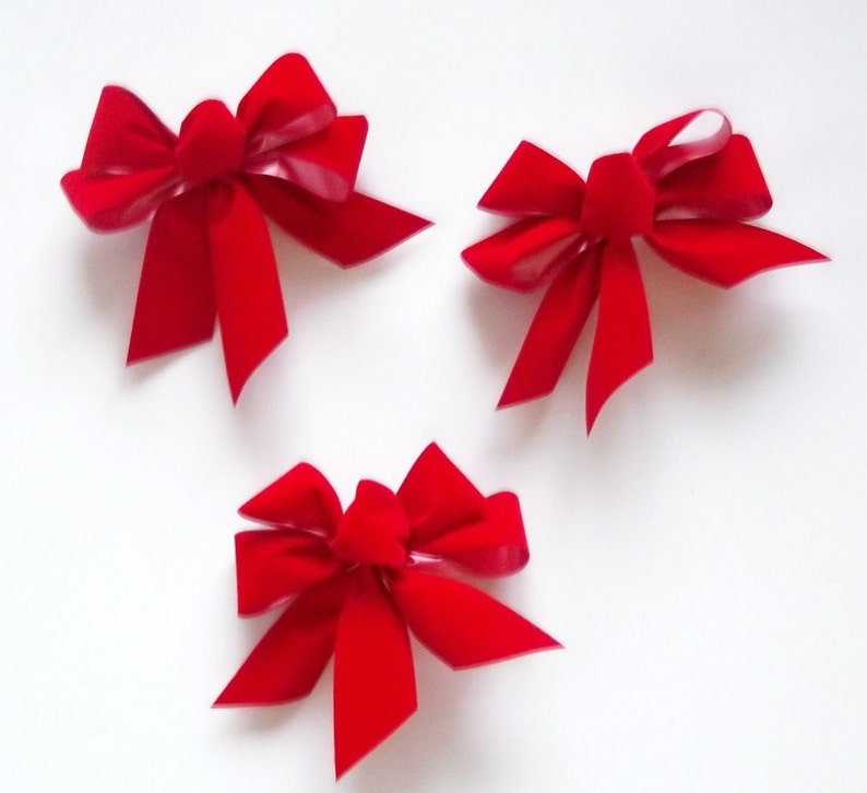 Set of 6 Red Velvet Christmas Tree Bows Small Bows Set of 6 Etsy