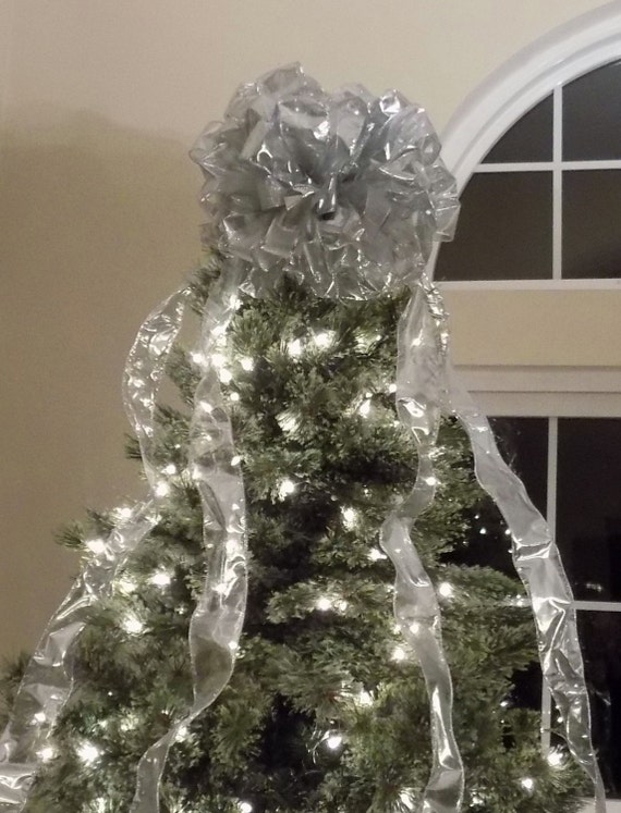 Large Silver Christmas Tree Topper Bow 12FT Large Silver Christmas Tree Topper Bow 12FT