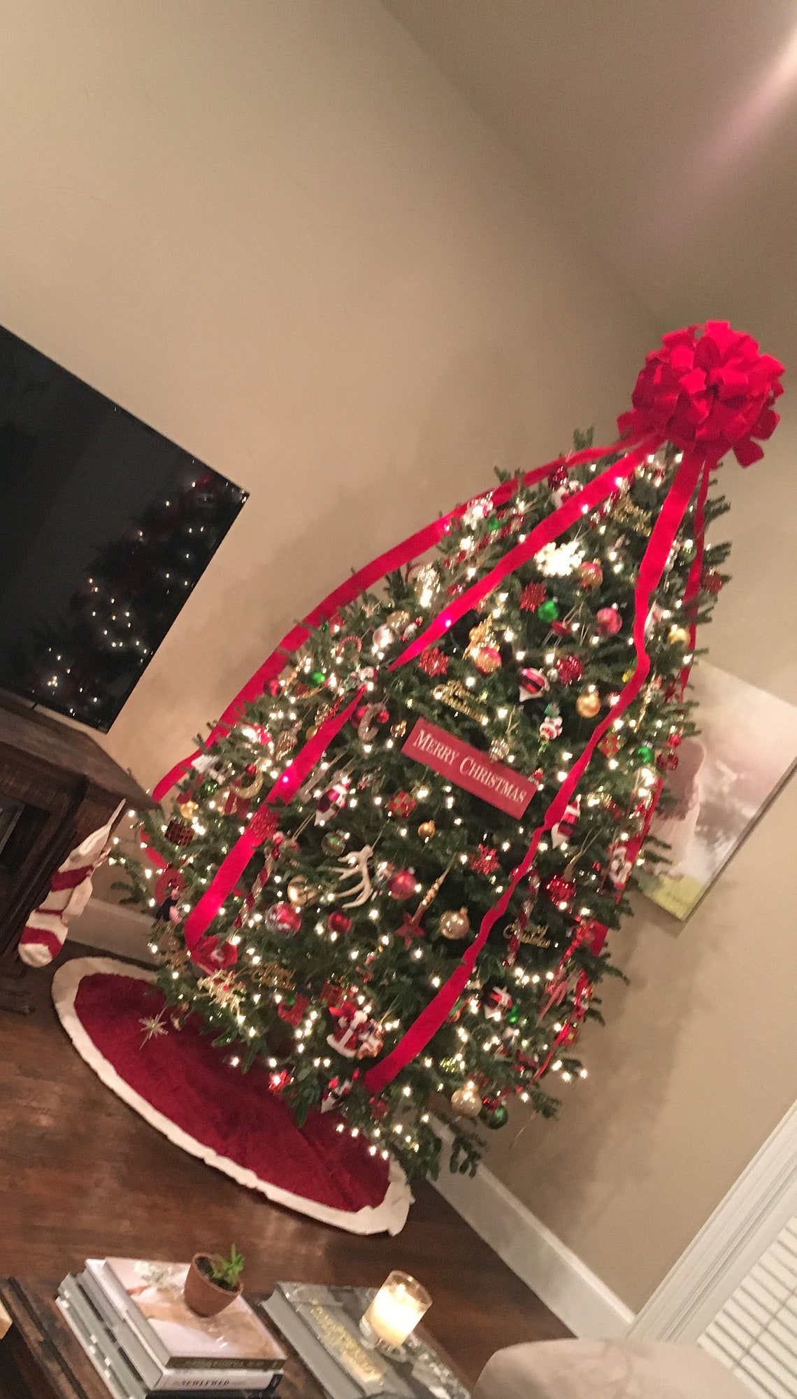 Red Velvet Christmas Tree Topper Bow with Long Streamers Red Etsy