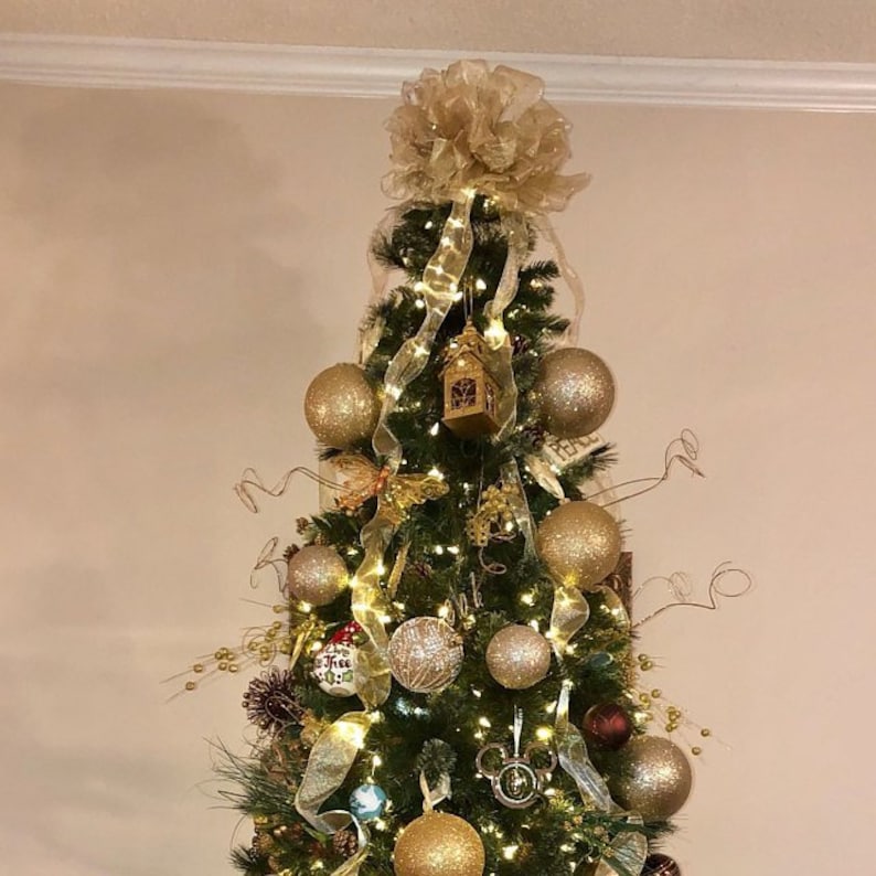 Gold Christmas Tree Topper Bow Gold Bows Metallic Gold Tree Etsy