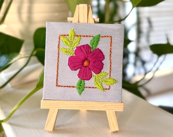 Flower Embroidery Artwork on 3x3 Canvas