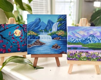 Acrylic Nature Painting on 3x3 Mini Canvas