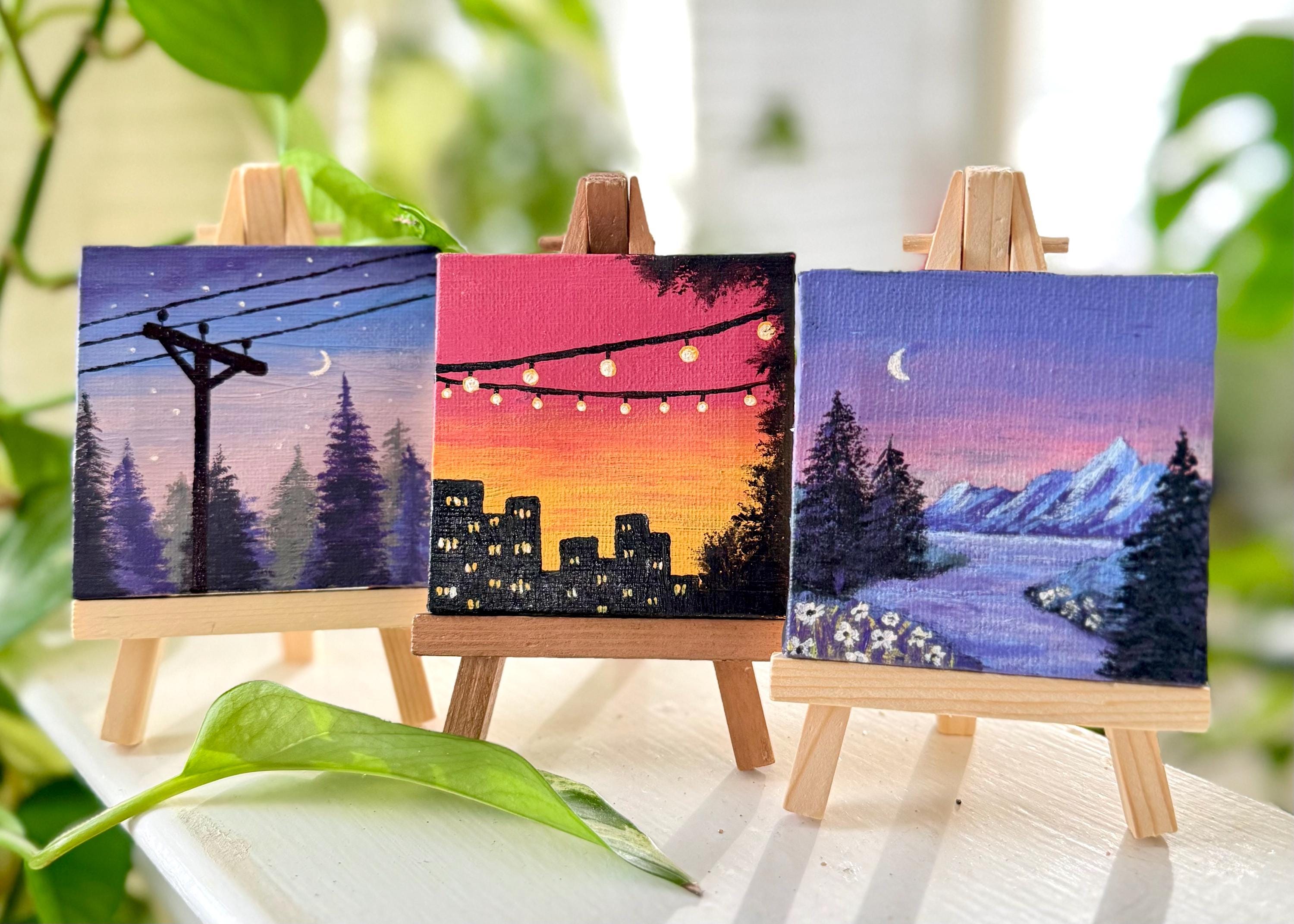 3x3ミニキャンバスに描いた自然アクリル画 - Etsy 日本