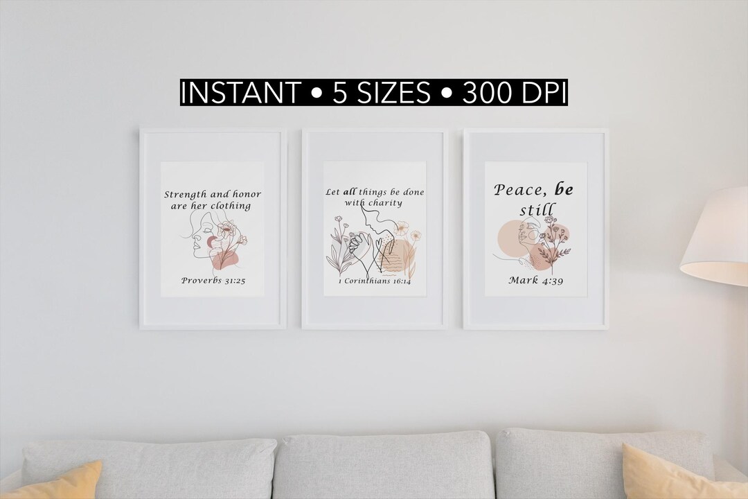 Set of 3 Christian Printable Wall Art – Bible Verse Scripture Prints ...