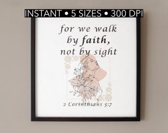 Walk by Faith Schrift Print - Minimalistische christliche Wandkunst (Digitaler Download)