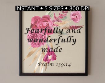 Psalm 139:14 Floral Watercolor Print – Christian Scripture (PDF)