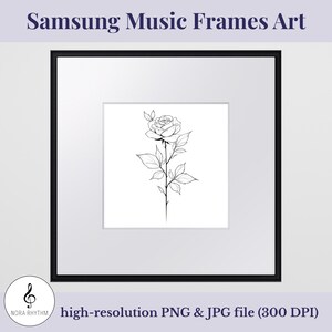 Samsung Music Frame Art – Minimalist Rose Line Drawing, Black and White Flower Printable, Elegant Floral Ink Wall Decor