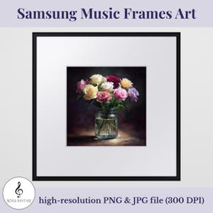 Samsung Musikrahmen Kunst - Vintage Rosenstrauß Druck, Blumen Stillleben Wandkunst, romantisches Blumenglas Poster, klassisches Cottagecore Dekor