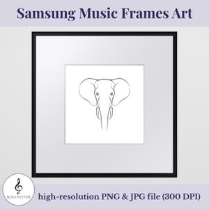 Samsung Music Frame Art – Minimalist Elephant Line Drawing, Monochrome Animal Wall Decor, Digital Download for Modern Spaces
