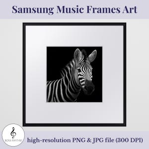 Samsung Music Frame Art – Zebra Black and White Wall Art, Modern Safari Animal Portrait, Minimalist Wildlife Decor, Monochrome Poster