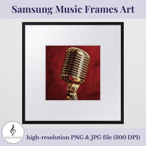 Samsung Music Frame Art – Vintage Microphone Wall Decor, Retro Music Print, Bold Red Digital Download for Music Lovers