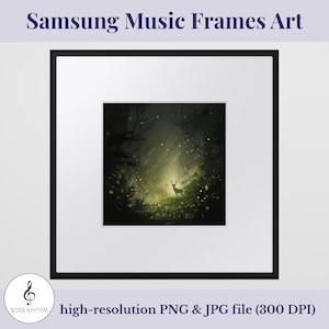 Samsung Music Frame Art – Enchanted Forest Deer Wall Print, Glowing Fireflies in Magical Woods, Fantasy Animal Scene Digital Download