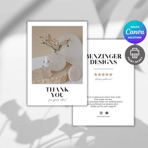 Danke Karte für Etsy Bestellungen – Beige Thank You Card Template | Minimal Canva Vorlage | Small Business Insert