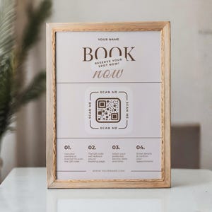 Canva Booking Sign Template | Scan to Book QR Code Poster | A4 A5 Postcard | Neutral Beige Small Business Reservation Sign