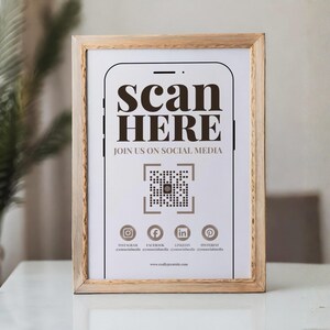 Scan Here Social Media Display • Editable Canva QR Template for Small Businesses