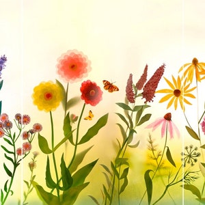 Butterfly Park - Triptiek (3 panelen van bloemen) van Elly MacKay
