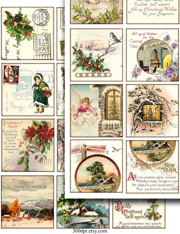 Christmas gift tags Vintage Printable Tags Digital Collage | Etsy