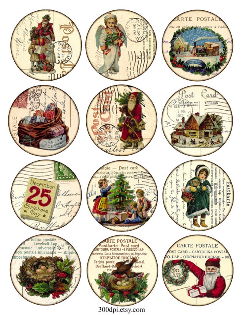Digital Collage Sheet christmas Vintage Printable Tags | Etsy