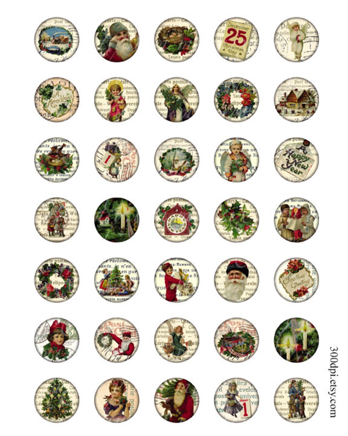Christmas circles 1 inch round images Printable Download | Etsy