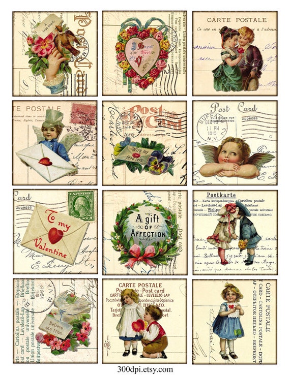 Vintage cat Valentine card digital download printable instant image collage