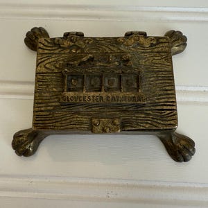 Antique English Brass Match Safe / Vesta Box / Trinket Box – Gloucester Cathedral – c.1910s