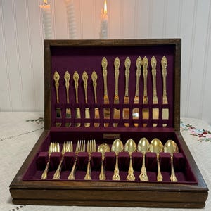 Vintage Wm. Rogers & Son Gold Wash Silberplatten Besteck Set in Original Box