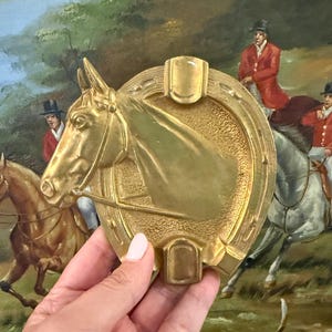 Vintage Midcentury Brass Horse Head Ashtray – Horseshoe Motif
