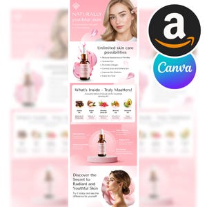 May include: A pink and white advertisement for a skincare product. The ad features a woman applying the product, a bottle of the product, and text highlighting its benefits and ingredients. The text includes "Naturally youthful skin" and "Unlimited skin care possibilities."