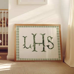 Vintage Monogramm Kinderzimmer Wandbild, personalisiertes Kinderzimmer Namensschild | Digitaler Download | Vintage Golf Kinderzimmer Kunst, Aquarell Monogramm Druck