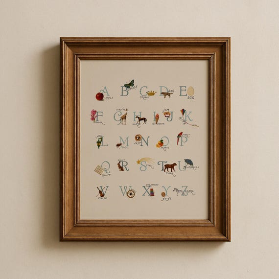 Vintage ABC Nursery Wall Art, Alphabet Chart Playroom Wall Decor, Cottagecore Kids Room Wall Art, Boho Classroom Decor {DIGITAL DOWNLOAD}