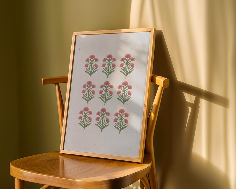 Printable floral art in pink and green tones with a southern botanical design. This digital download brings chinoiserie charm to girls rooms, nurseries, or coastal grandma interiors. Styled with a grandmillennial aesthetic, this vintage floral wall print features hand-painted blossoms and leafy stems, making it ideal for cottagecore nursery decor or preppy floral gallery walls. A versatile art download for timeless botanical home styling.