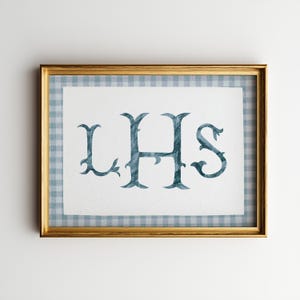 Watercolor Monogram Nursery Wall Art, Blue Nursery Wall Decor, Vintage Boy Nursery Wall Decor, Custom Nursery Wall Art, Digital Download