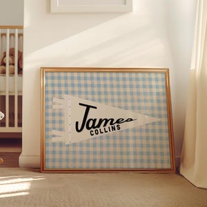 Baby Name Nursery Wall Art | Custom Baby Name Sign | Digital Download Pennant Name | Vintage Boys Nursery Decor, Printable Wall Art