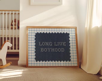 Descarga digital "Viva la infancia", decoración vintage para habitación de niño, arte vintage para habitación de niño, lámina rústica para habitación de niño, arte de pared cottagecore con cuadros azules