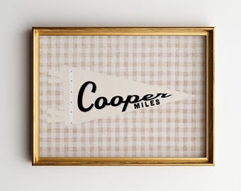 Personalized Baby Name Sign | Custom Nursery Name Wall Art | Pennant Name Flag, Digital Download | Neutral Vintage Nursery Decor