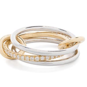 14K Yellow Gold Multi Link Connected Ring Chunky Gold Connector Ring Gold Ring Set Eternity Statement Ring Interlocking Comfortable Ring
