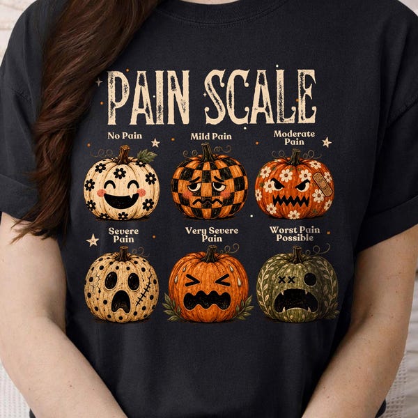 Échelle de douleur d'infirmière pour Halloween (PNG), citrouille florale bohème, design d'infirmière humoristique pour Halloween, illustration médicale humoristique, téléchargement numérique